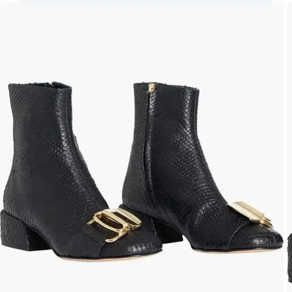 TIBI Wyatt embossed Buckle leather ankle Booties In Black size 5.5